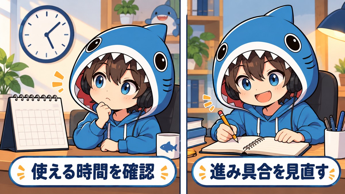 使える時間と進み具合を見直すさめじん