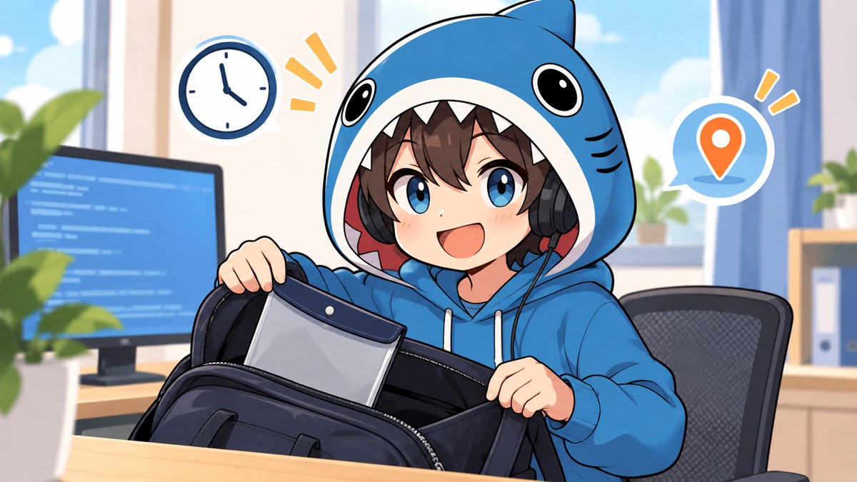 受験前にバッグと書類を確認するさめじん