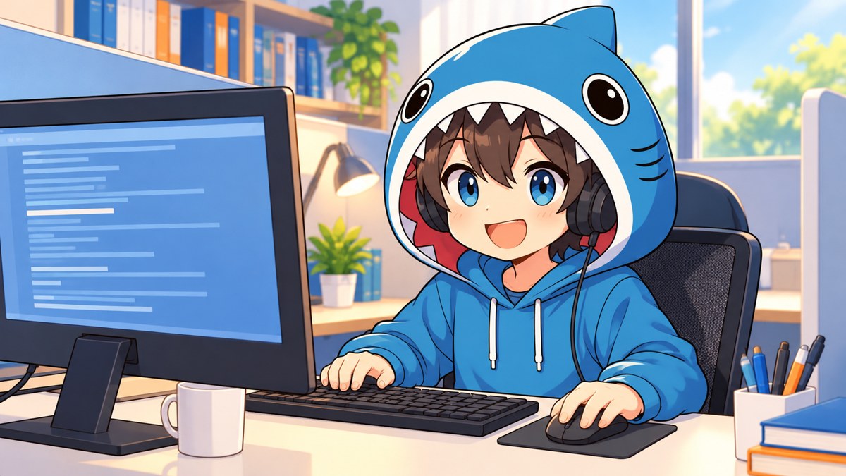 自宅でPCのマウスとキーボードを使う練習をするさめじん