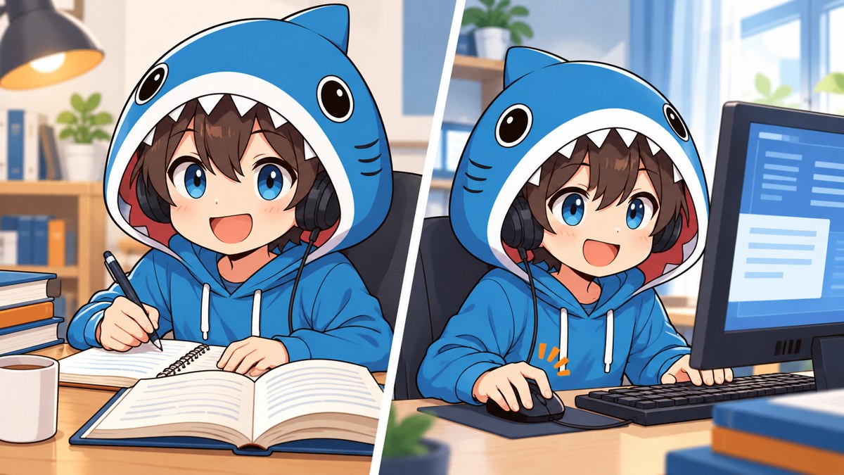 知識の復習とPC操作の練習に取り組むさめじん