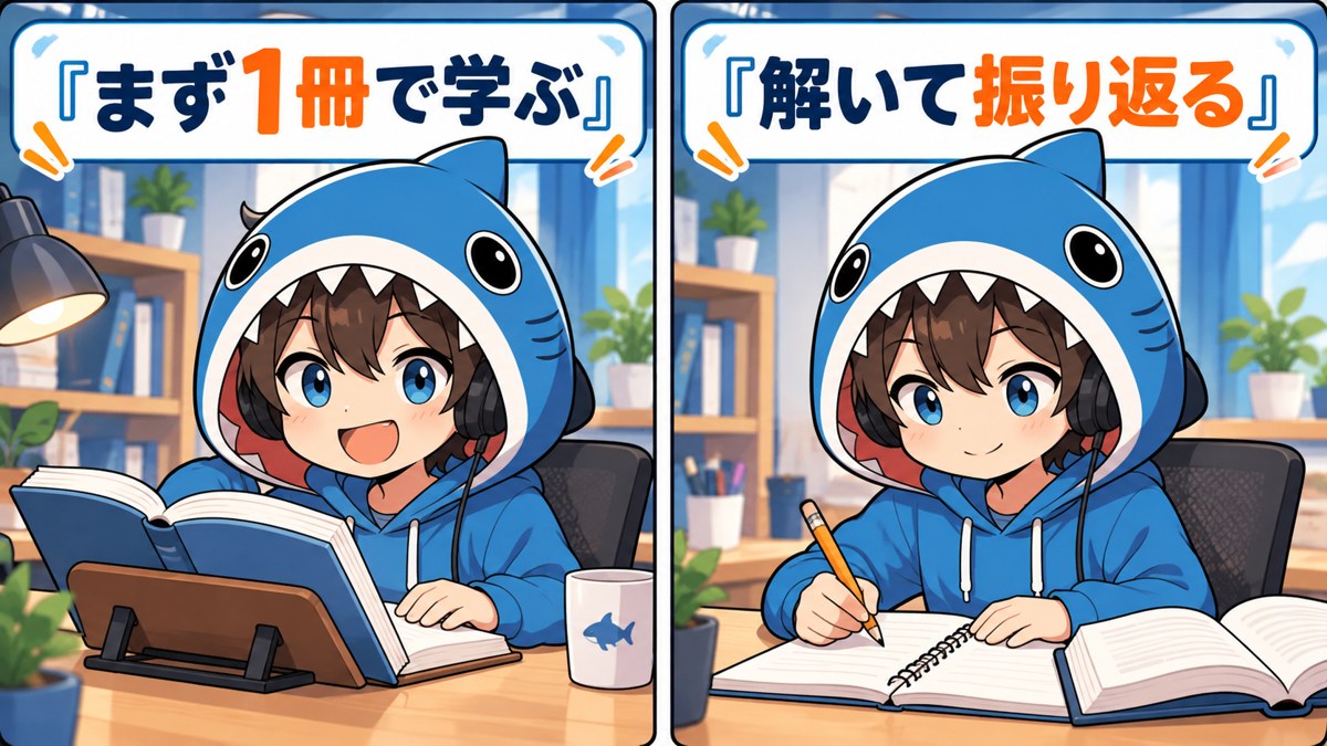 基本情報の独学でまず1冊を学び、問題を解いて振り返るさめじん
