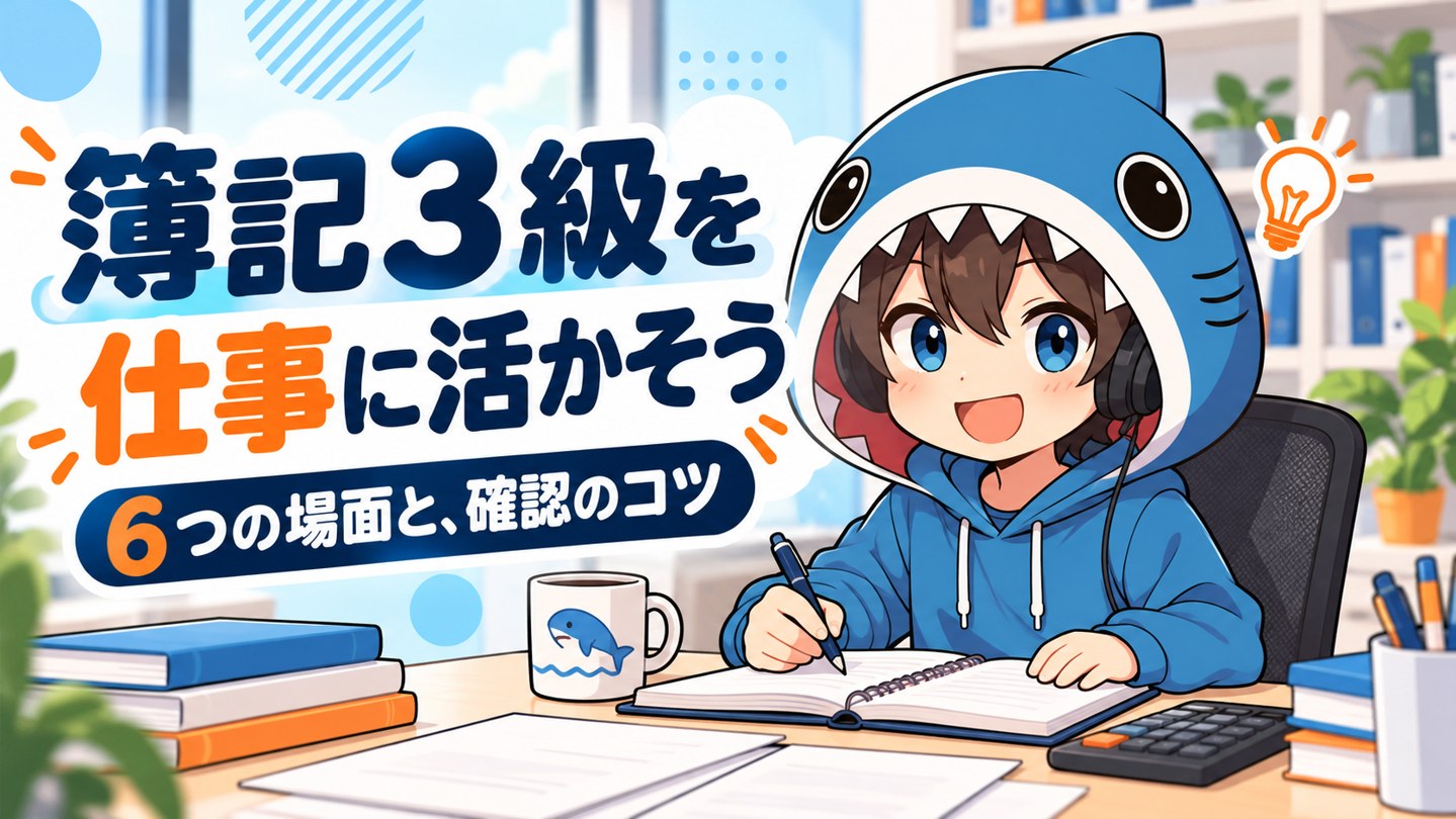 簿記3級を仕事の6つの場面へ活かす方法を案内するさめじん