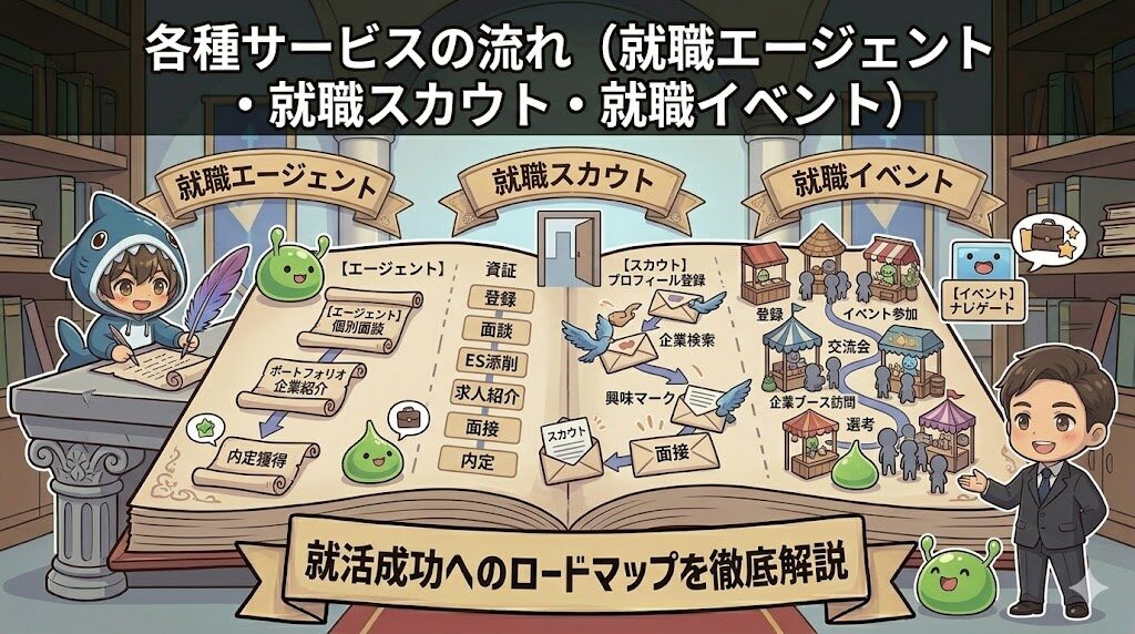 各種サービスの流れ（就職エージェント・就職スカウト・就職イベント）