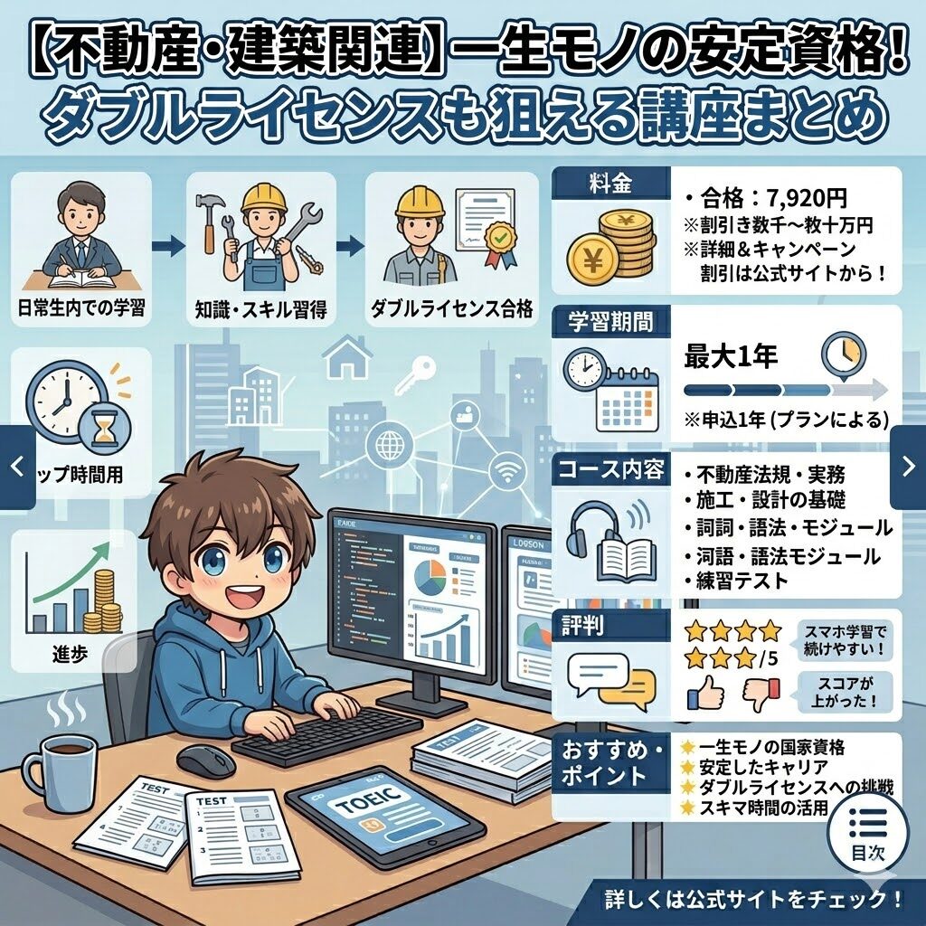 【不動産・建築関連】一生モノの安定資格！ダブルライセンスも狙える講座まとめ