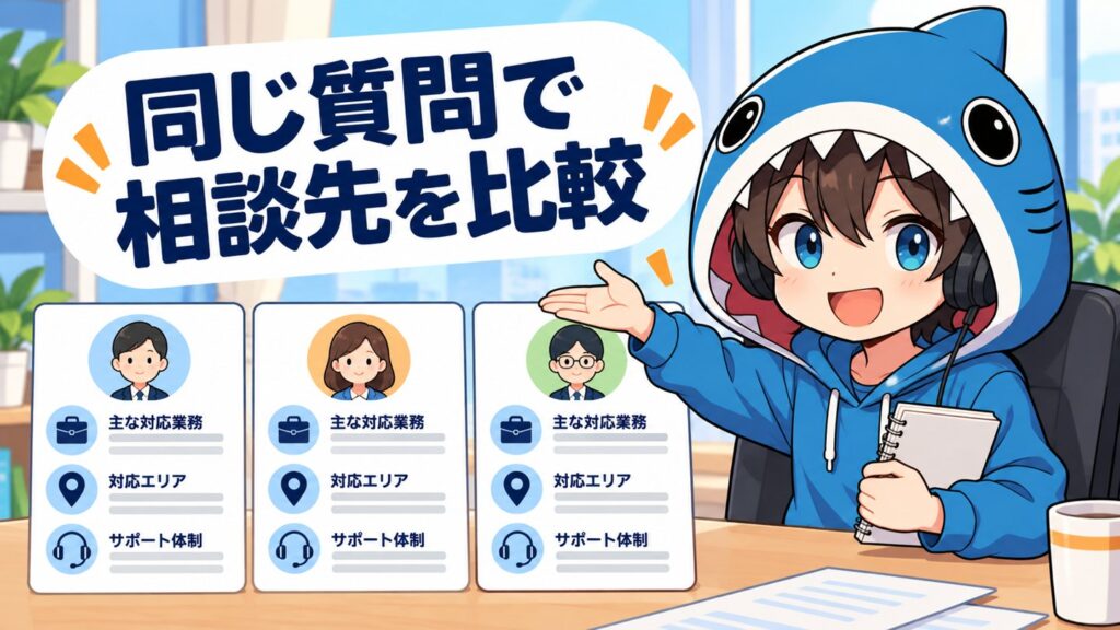 同じ質問で三つの相談先を比較するさめじん