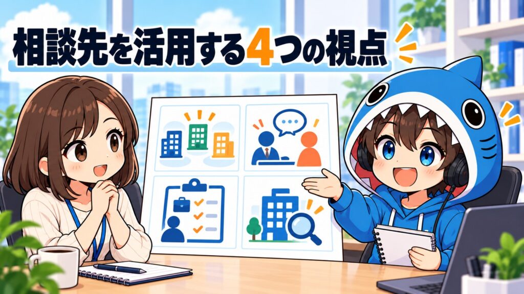 相談先の比較と担当者との相性と希望条件と企業研究の四つの視点を案内するさめじん