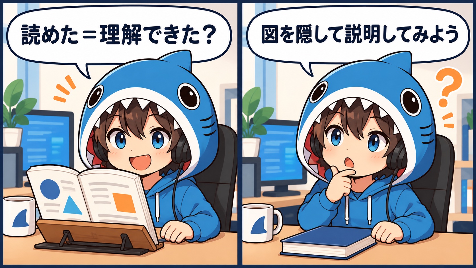 読めたことと理解を区別し、図を隠して説明してみるさめじんの2コマ漫画