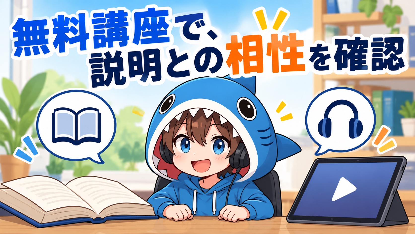 無料の一部講座で説明との相性を確認するさめじん