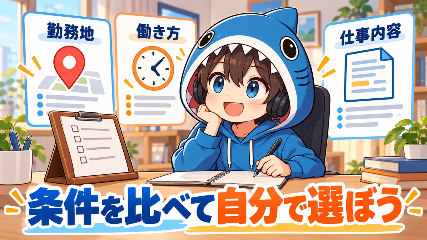 勤務地と働き方と仕事内容を照らし合わせて選ぶさめじん